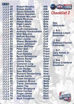 2005 Team Zone AFL Team - Checklists #NNO Checklist 1 & 2 Back